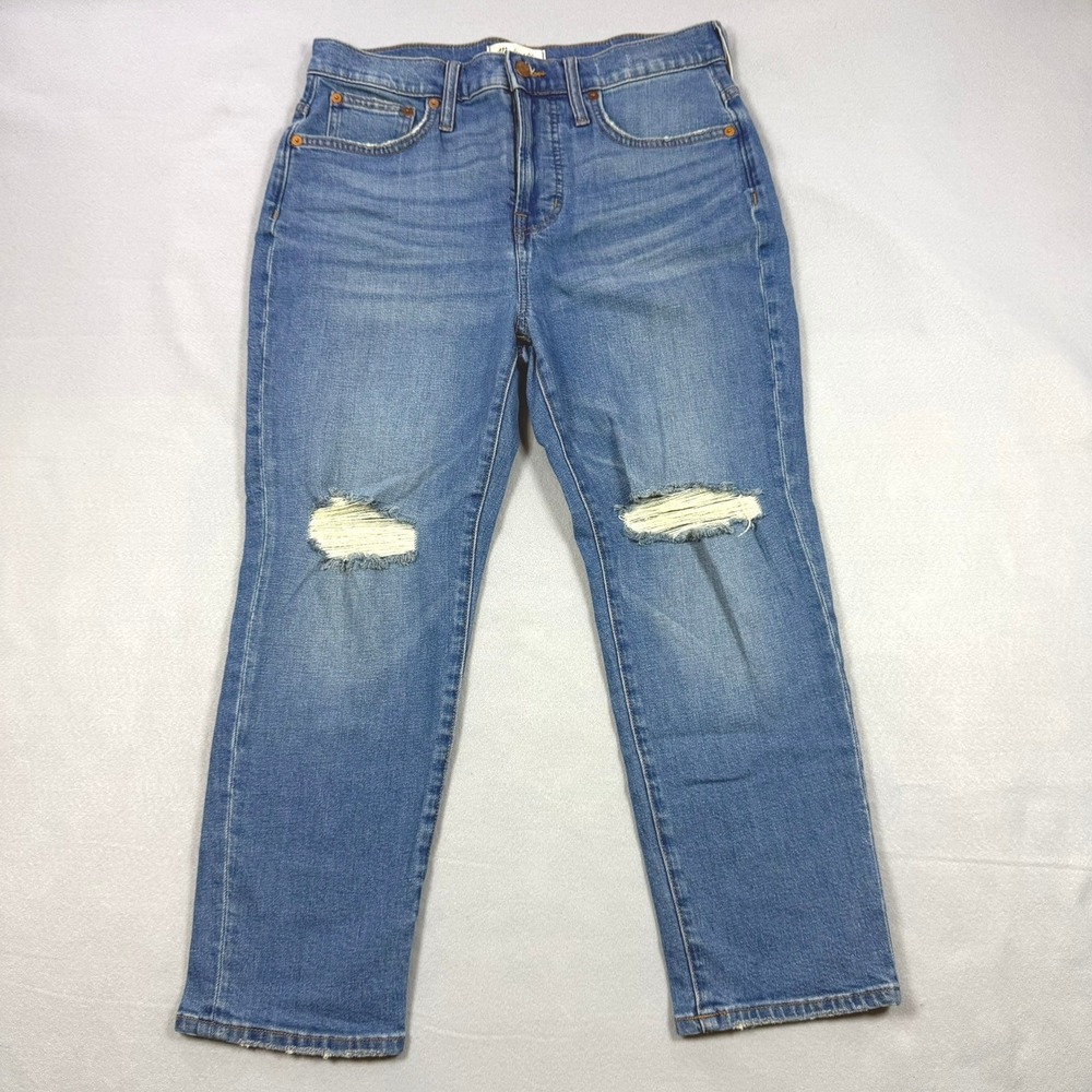 Madewell The Perfect Vintage Crop Jeans 30P Medium Wash Distressed High Rise